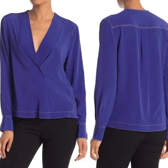 Rag & Bone Electric Blue Shields Silk V Neck Blouse Medium - Picture 1 of 7